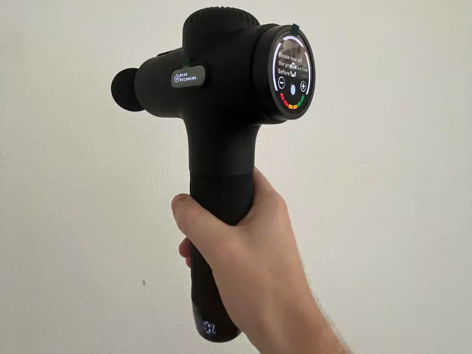 afbeelding van de blue recovery massage gun